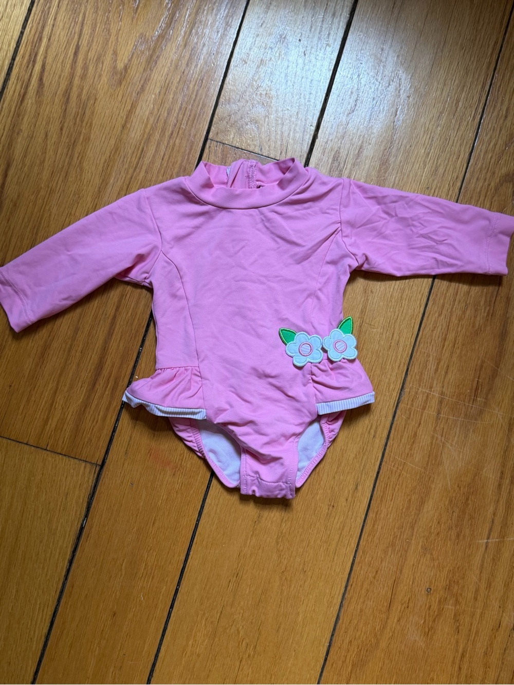 Baby Long-Sleeve Pink Floral Rashguard Swimsuit